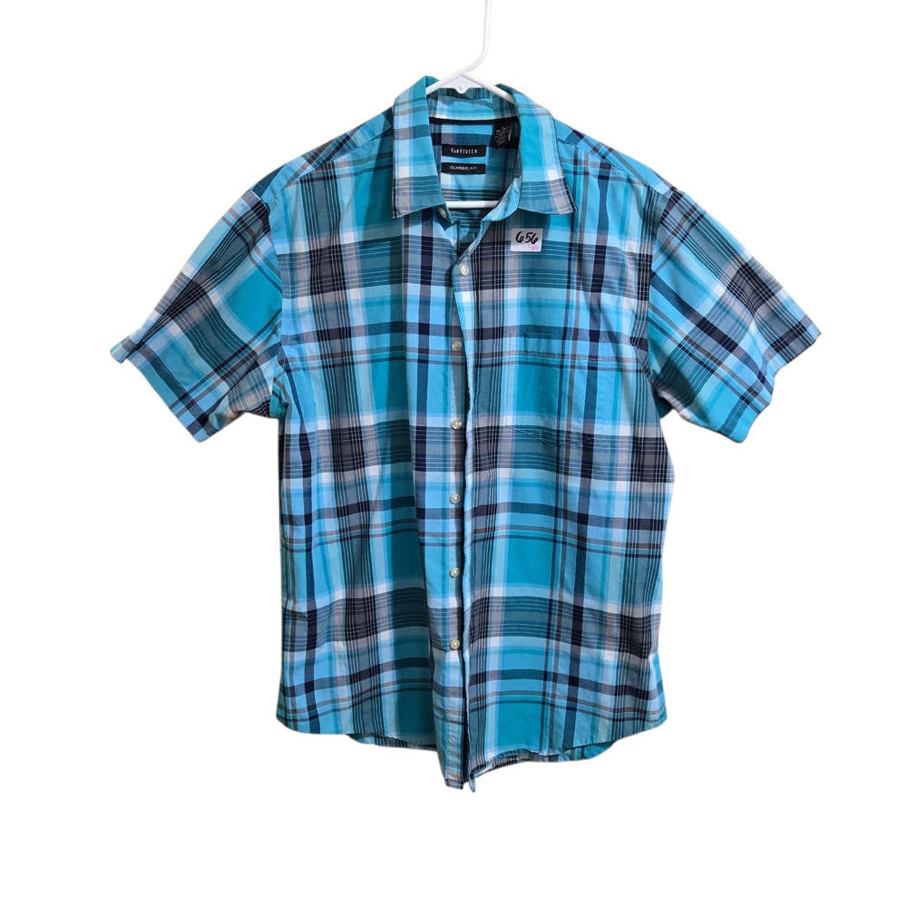 Van Heusen Turquoise and Black Plaid Dress Shirt